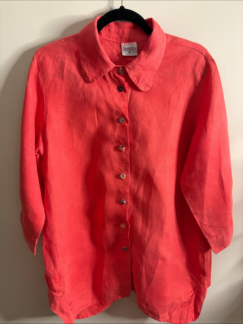 Click Linen Button-Front Blouse in Coral